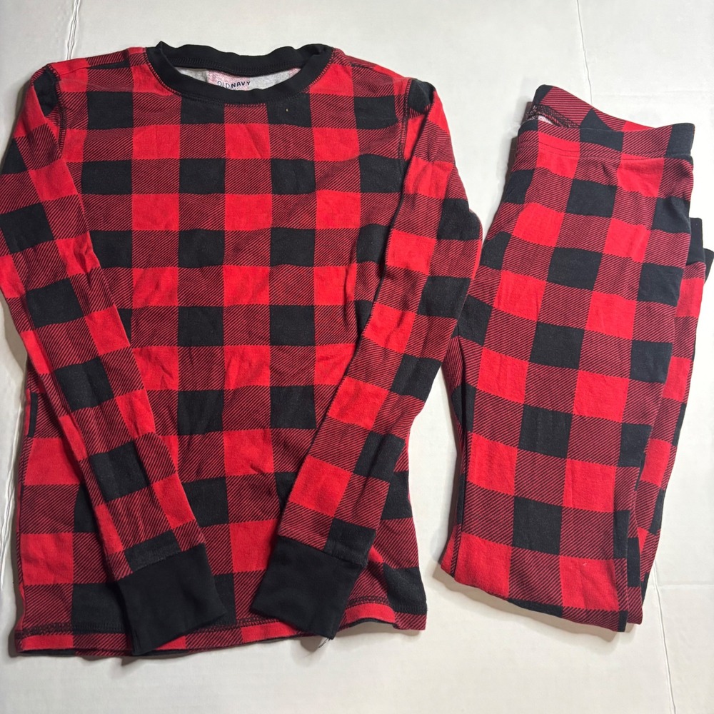 Old Navy Kids Unisex Buffalo Plaid Pajama Set Red Black XL 12 Long Sleeve Cotton